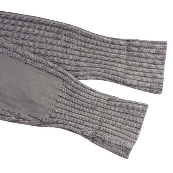 L.L.Bean Men’s Commando Henley Sweater L Gray Merino Lambswool Patches F237 - Picture 8 of 10